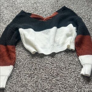 Colorblock Sweater - Black, White, and Brown